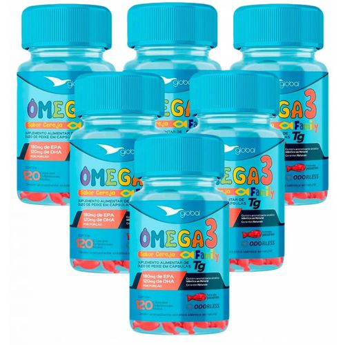 6x Ômega 3 Peixinho -180 EPA-120 DHA -T.G Family-120caps Sem sabor
