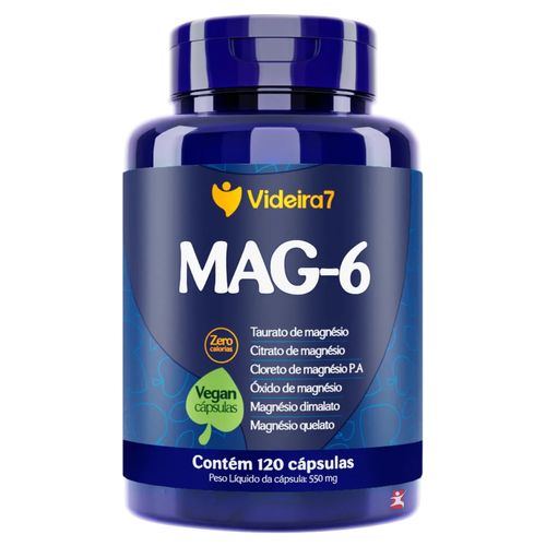 MAG-6 MAGNÉSIOS - TAURATO + CITRATO + P.A + ÓXIDO + DIMALATO + QUELATO 120 VEGAN CAPS - VIDEIRA7 MAG-6 MAGNÉSIOS - TAURATO + CITRATO + P.A + ÓXIDO + DIMALATO + QUELATO 120 VEGAN CAPS - VIDEIRA7