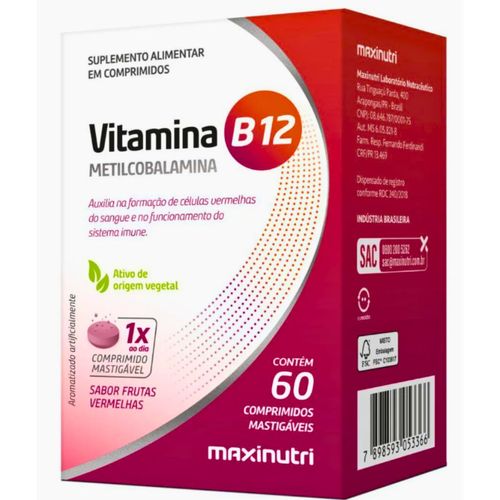 Vitamina B12 Metilcobalamina Sublingual Mastigáveis 60cp Vitamina B12 Metilcobalamina Sublingual Mastigáveis 60cp