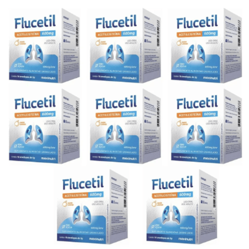 Kit 8 Acetilcisteina Flucetil 600mg Sabor Laranja 16x5un  kit 8