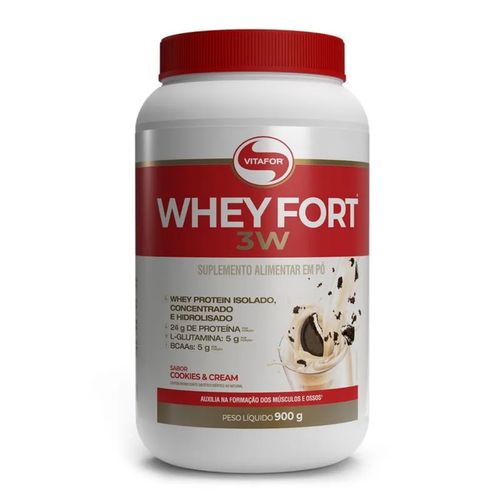 Whey Fort 3W Proteína Whey Protein Hidrolisado 900g Vitafor Cookies & Cream