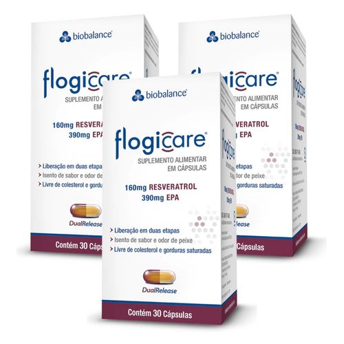 Kit 3 Flogicare Resveratrol EPA  30 Cáps Biobalance Sem Sabor