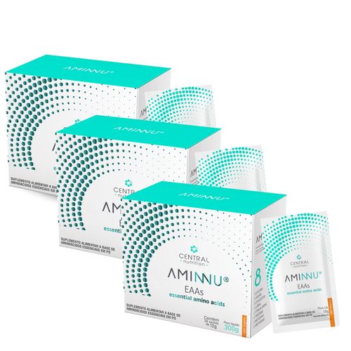 Kit 3 Aminnu EAAs  Aminoácidos 30 Sachês 10g Central Nutrition Tangerina Kit 3 Aminnu EAAs  Aminoácidos 30 Sachês 10g Central Nutrition Tangerina