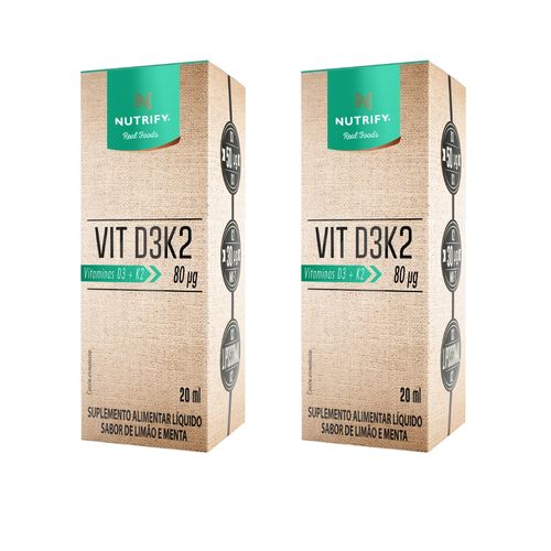 Kit 2 Vitamina D3 K2 liquido Maior Absorção Fosforo Cálcio Nutrify Limão e Menta