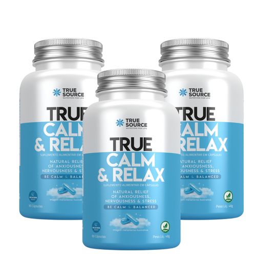 **N EXP ** Kit 3 True Calm & Relax 90 Caps Relaxante Magnésio TrueSource Sem Sabor