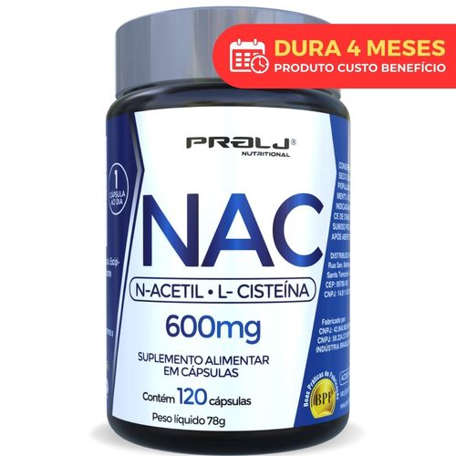 NAC 600mg 120 Cápsulas | N-Acetilcisteína | Suporte Imunidade, Detox e Saúde Respiratória NAC 600MG 120 CÁPSULAS