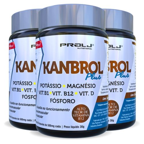 KIT 3 KANBROL MAGNÉSIO + POTÁSSIO 500mg 180 CÁPSULAS PROLJ NUTRITIONAL KANBROL PLUS MAGNÉSIO + POTÁSSIO 500mg KIT 3