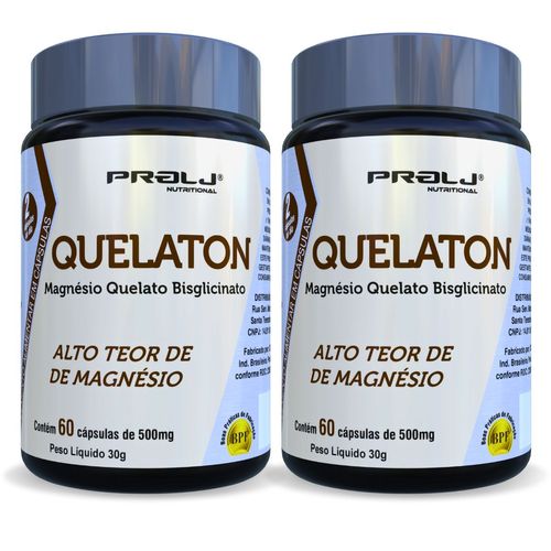 Kit com 2 Quelaton Magnésio Quelato Bisglicinato 1000mg na porção 120 cápsulas Prolj Nutritional QUELATON MAGNÉSO QUELATO BISGLICINATO 500mg KIT 2