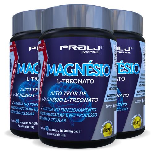 KIT 3 MAGNÉSIO L-TREONATO 500mg 180 CÁPSULAS Prolj Nutritional MAGNÉSIO L-TREONATO 500mg 180 CÁPSULAS KIT 3
