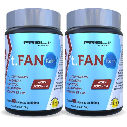 Kit com 2 t.Fan Kalm 1000mg na porção 120 cápsulas Triptofano Prolj Nutritional T FAN KALM 1000mg 60 CÁPSULAS KIT 2