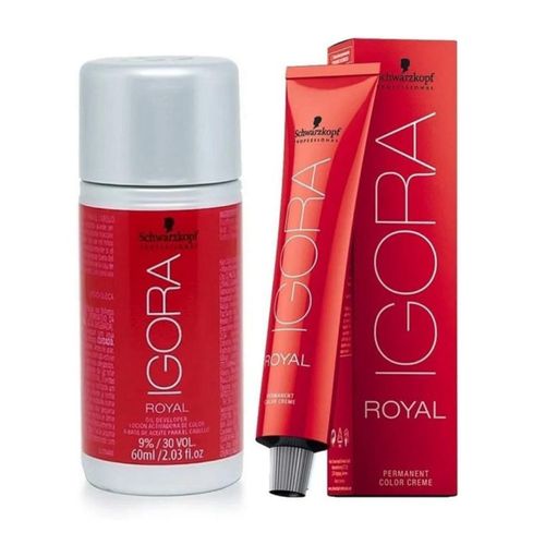 Kit Ox 9% 30V E Coloração Schwarzkopf Igora Royal 6-63 Louro Escuro Marrom Mate 60ml
