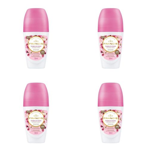 Kit c/4 Unidades de Desodorante Rollon Francis Hydrata 50ml Cerejeira Do Oriente