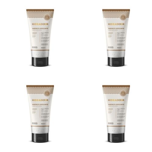 Kit c/4 Sabonetes Líquido Hidraderm Esfoliante 180ml Coco