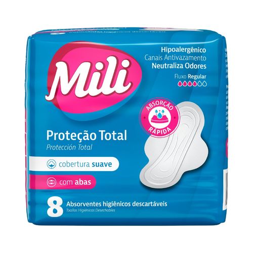 Kit c/9 Absorvente Mili P Total Suave C/Abas 8 Unidades