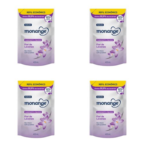 Kit c/4 Sabonetes Liquido Monange 200ml Refil Lavanda