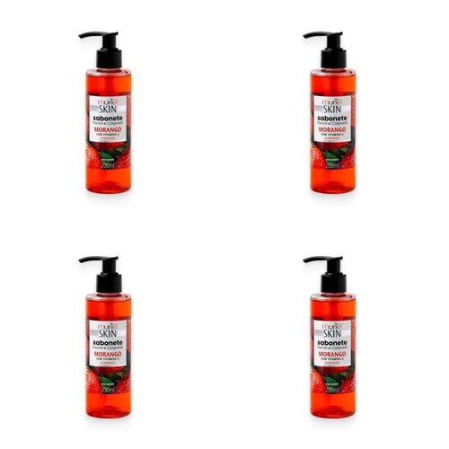 Kit c/4 Sabonetes Líquido Facial Corporal Muriel Skin Morango 200ml