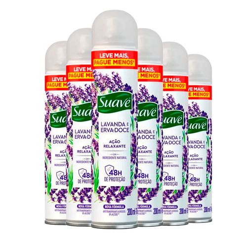 Kit c/6 Unidades de Desodorante Aerosol Suave 200ml Lavanda E Erva Doce