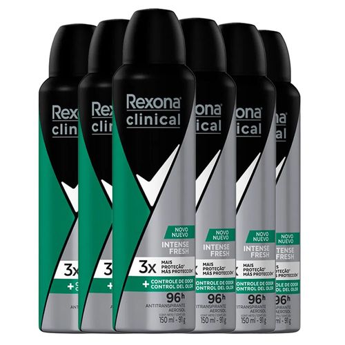 Kit c/6 Unidades de Desodorante Rexona Clinical Men Aerosol Intense Fresh 150ml