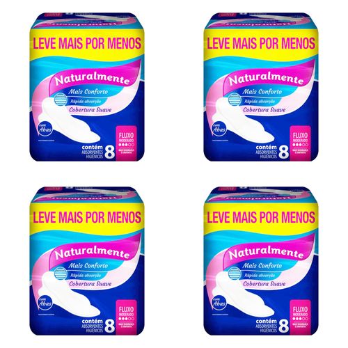 Kit c/4 Absorventes Naturalmente Mais Com Abas c/8 Unidades cada Kit c/4 Absorventes Naturalmente Mais Com Abas c/8 Unidades cada