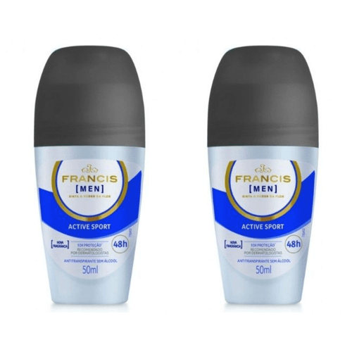 Kit c/2 Unidades de Desodorante Rollon Francis Hydrata 50ml Men Azul