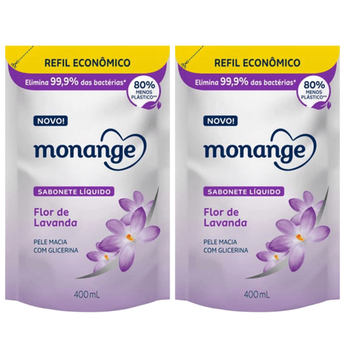 Kit c/2 Sabonetes Liquido Monange 200ml Refil Lavanda