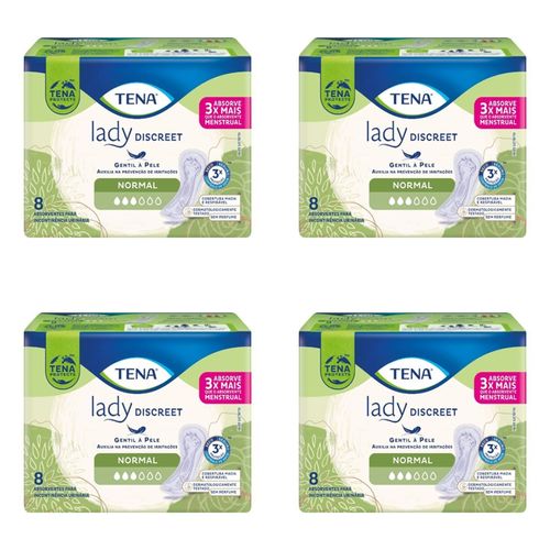 Kit c/4 Absorventes Tena Lady Discreet Normal c/8 Unidades cada
