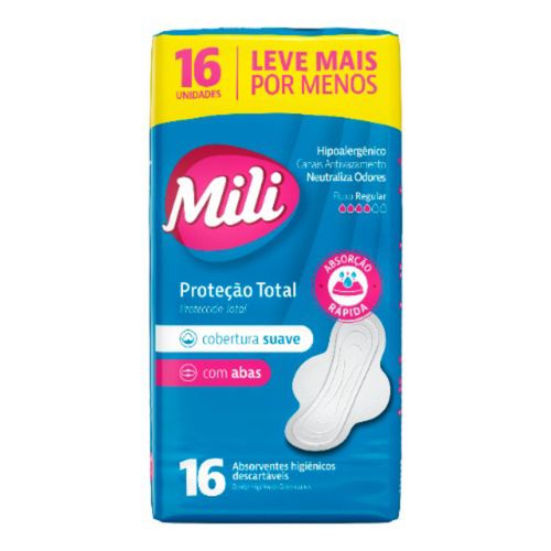 Kit c/2 Absorvente Mili P Total Suave C/Abas 16 Unidades