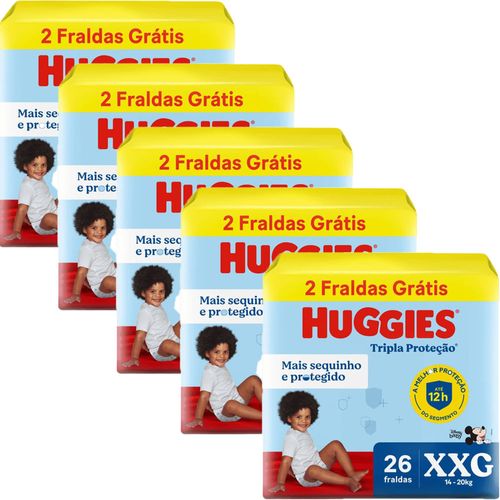 Kit 5 Fraldas Huggies Tripla Proteção Meguinha Xxg (26) Unidades cada Kit 5 Fraldas Huggies Tripla Proteção Meguinha Xxg (26) Unidades cada