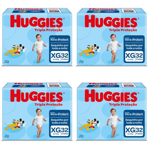 Kit 4 Fraldas Huggies Tripla Proteção Tamanho XG 32 Unidades cada