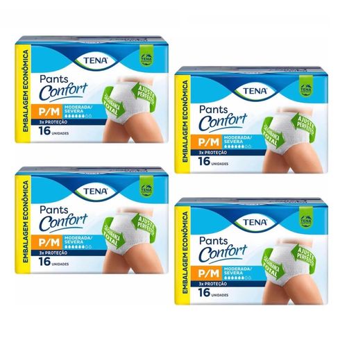 Kit 4 Fraldas Adulto Tena Pants Confort P/M 16 Unidades cada