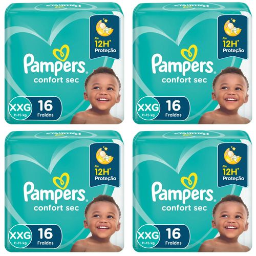 Kit 4 Fraldas Pampers Conforte Sec Xxg 16 Unidades cada Kit 4 Fraldas Pampers Conforte Sec Xxg 16 Unidades cada
