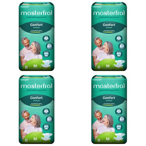 Kit 4 Fraldas Masterfral Confort M c/8 Unidades cada Kit 4 Fraldas Masterfral Confort M c/8 Unidades cada