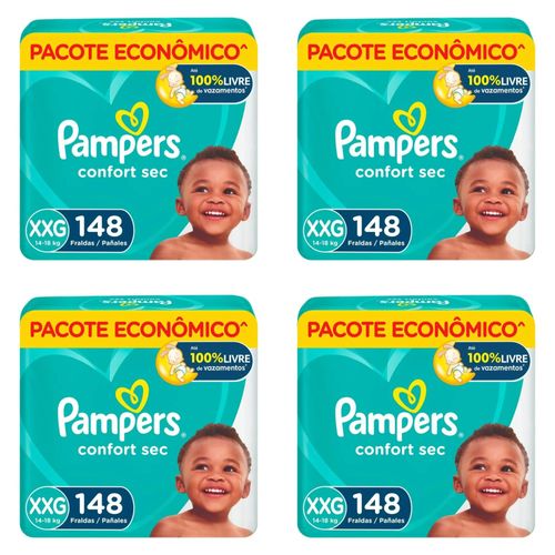 Kit 4 Fraldas Infantil Pampers Comfort Sec Xxg 14 A 18Kg Pacote 148 Unidades cada