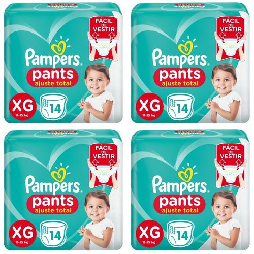 Kit 4 Fraldas Confortsec Pants ”Xg” Pampers Simples c/14 Unidades