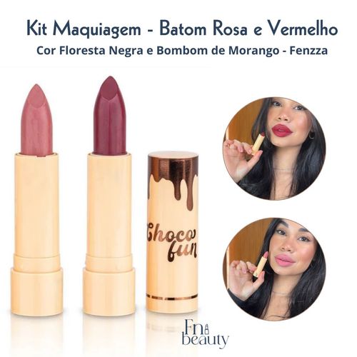 Kit de Maquiagem Batom Choco Fun Floresta Negra e Bombom de Morango Fenzza - 2 Unidades Kit de Maquiagem Batom Choco Fun Floresta Negra e Bombom de Morango Fenzza - 2 Unidades