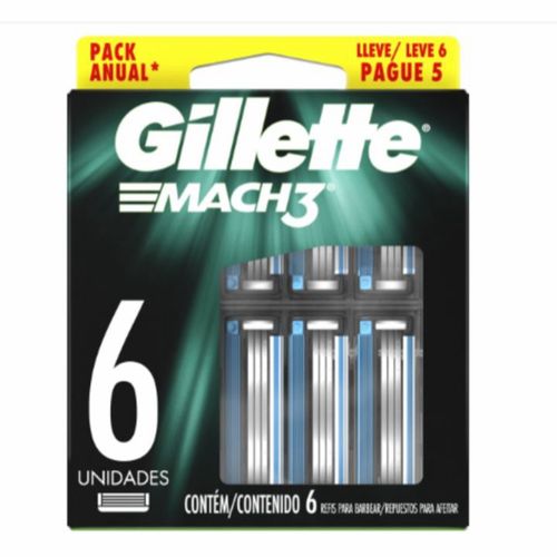 Carga Aparelho de Depilação Gillette Mach3 Base c/6 Unidades Carga Aparelho de Depilação Gillette Mach3 Base c/6 Unidades