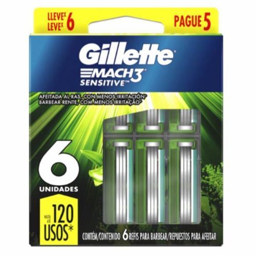 Carga Aparelho de Depilação Gillette Mach3 Sensitive c/6 Unidades Carga Aparelho de Depilação Gillette Mach3 Sensitive c/6 Unidades