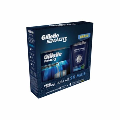 Carga para Aparelho de Barbear Gillette Mach3 4 Unidades + Creme de Barbear Gillette Rosto e Corpo 150ml Carga para Aparelho de Barbear Gillette Mach3 4 Unidades + Creme de Barbear Gillette Rosto e Corpo 150ml