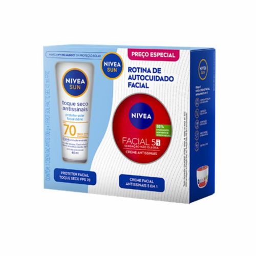 Protetor Solar Facial Nivea 40ml Fps70 + Creme Facial 100g Antissinais Protetor Solar Facial Nivea 40ml Fps70 + Creme Facial 100g Antissinais
