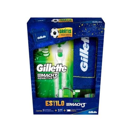 Kit Gillette Mach3 Sensitive - 1 Aparelho de Barbear Recarregável + 2 Cargas + Toalha
