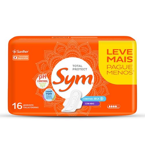 Absorvente Sym Total Protect Cobertura Seca Com Abas 16 Unidades Absorvente Sym Total Protect Cobertura Seca Com Abas 16 Unidades