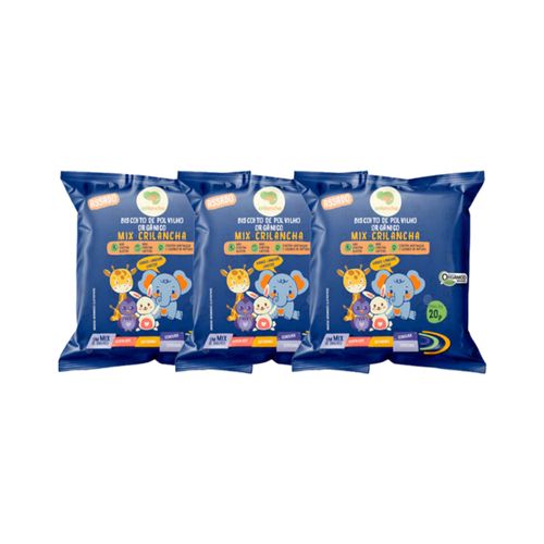 Kit 3X: Biscoito de Polvilho Mix Vegano Orgânico Crilancha 20g