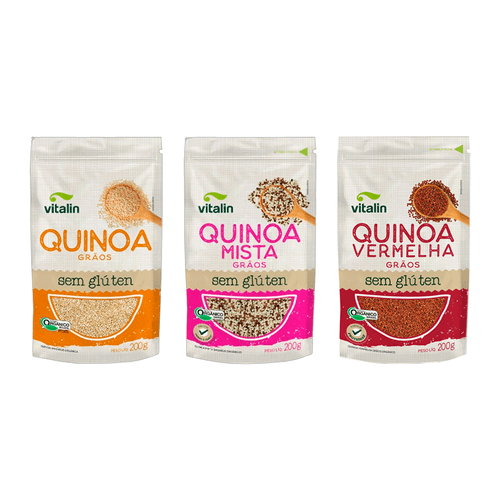 Kit 3 Quinoa em Grãos Orgânica Vitalin: Tradicional, Real Vermelha, Mista Kit 3 Quinoa em Grãos Orgânica Vitalin: Tradicional, Real Vermelha, Mista