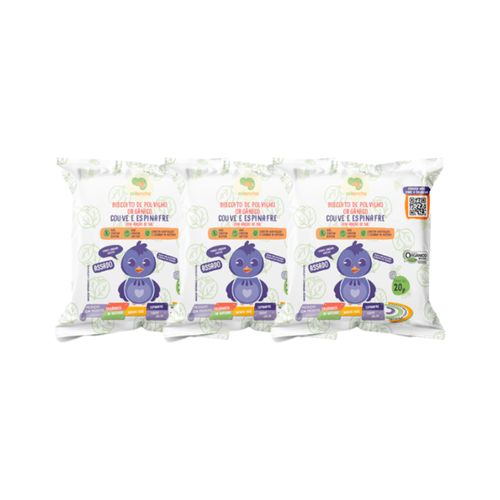 Kit 3X: Biscoito de Polvilho Couve e Espinafre Vegano Orgânico Crilancha 20g