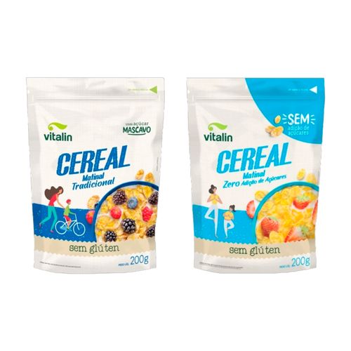 Kit 2 Cereal Matinal Sem Glúten Vitalin: Tradicional, Zero Açúcar Kit 2 Cereal Matinal Sem Glúten Vitalin: Tradicional, Zero Açúcar