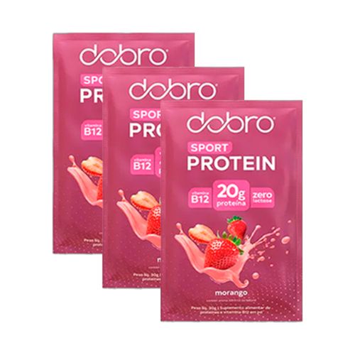Kit 3X: Proteína Vegana Morango Sachê Dobro 30g Kit 3X: Proteína Vegana Morango Sachê Dobro 30g