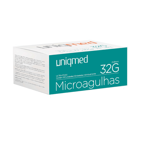 Microagulhas Ultrafinas para Procedimentos Estéticos 32G (4x0,23mm) - 100un - Uniqmed Número 11 Microagulhas Ultrafinas para Procedimentos Estéticos 32G (4x0,23mm) - 100un - Uniqmed Número 11