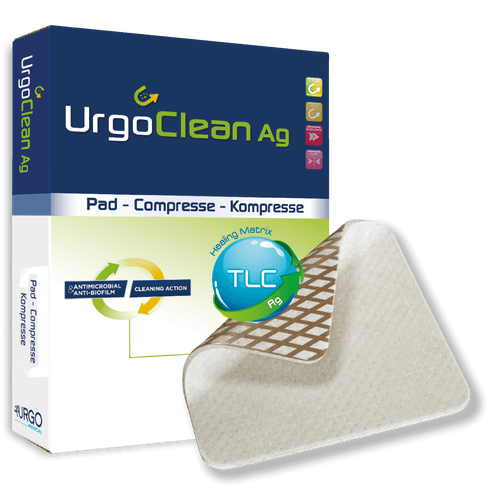 Curativo Antibiofilme e Antimicrobiano com Prata 10x10cm - UrgoClean AG Curativo Antibiofilme e Antimicrobiano com Prata 10x10cm - UrgoClean AG