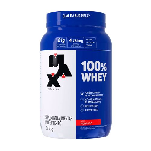 Whey Protein 100% Concentrado 900Gr Morango Max Titanium