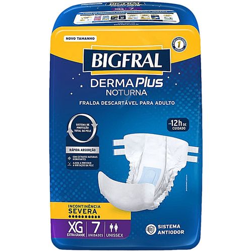 Fralda Geriátrica Derma Plus Noturna BigFral - Tamanho XG - 07 unidades Fralda Geriátrica Derma Plus Noturna BigFral - Tamanho XG - 07 unidades
